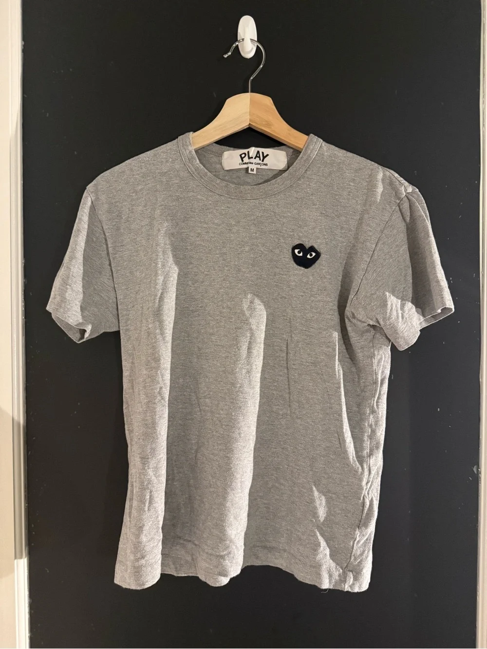 Comme des Garçons PLAY Grey Tee with Black Heart Patch